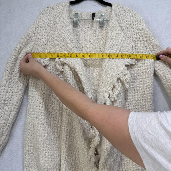 Elan Sweater Womens Large Chunky Knit Boucle Open Front Fringe Cardigan Cozy - Picture 6 of 9